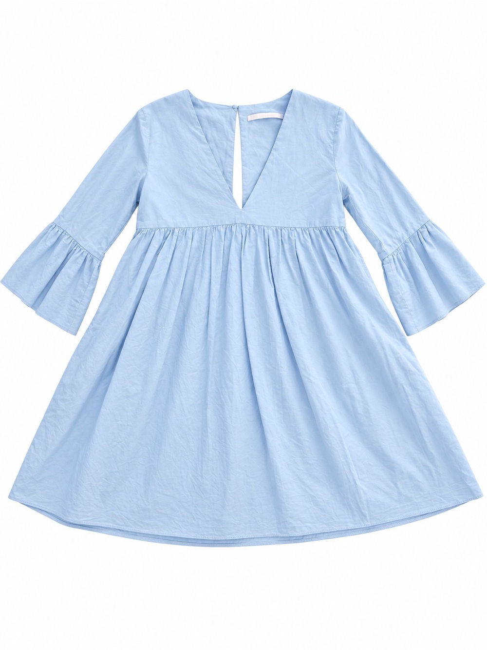 Light Blue V-Neck Bell Sleeve Dress